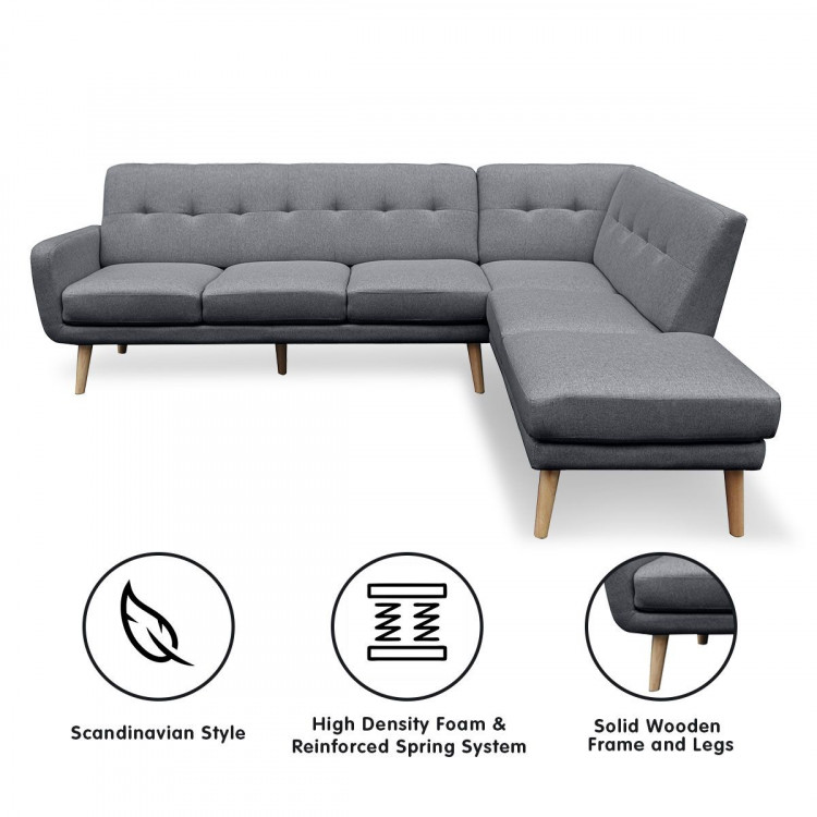 Sarantino Faux Linen Corner Sofa Lounge L-shaped with Chaise Dark Grey image 6
