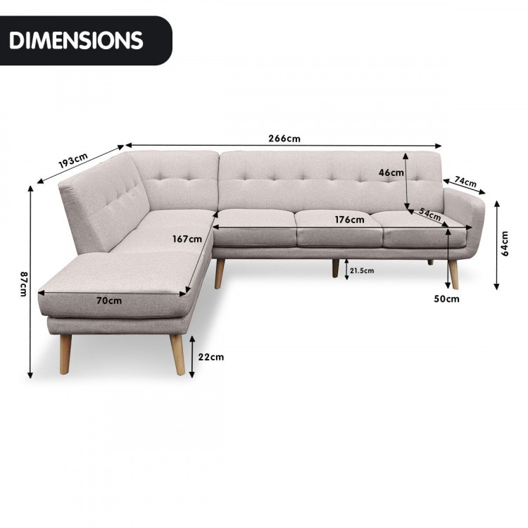 Sarantino Faux Linen Corner Sofa Lounge L-shaped Chaise Light Grey image 8