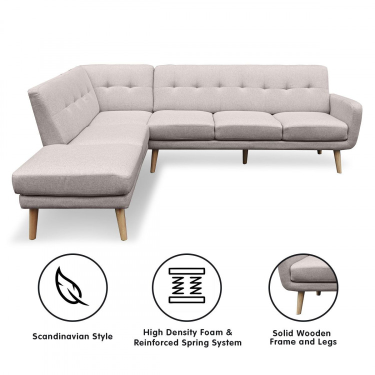Sarantino Faux Linen Corner Sofa Lounge L-shaped Chaise Light Grey image 6