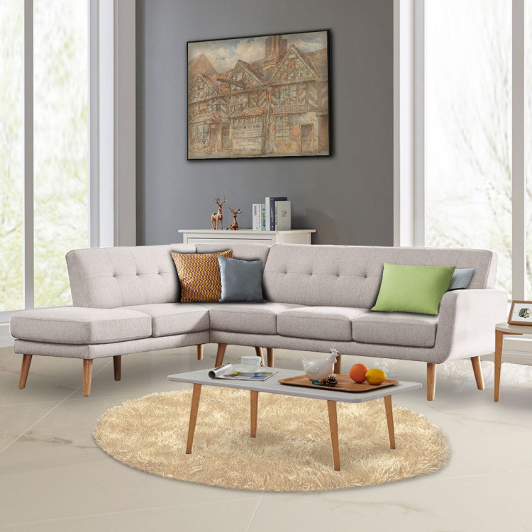 Sarantino Faux Linen Corner Sofa Lounge L-shaped Chaise Light Grey image 3