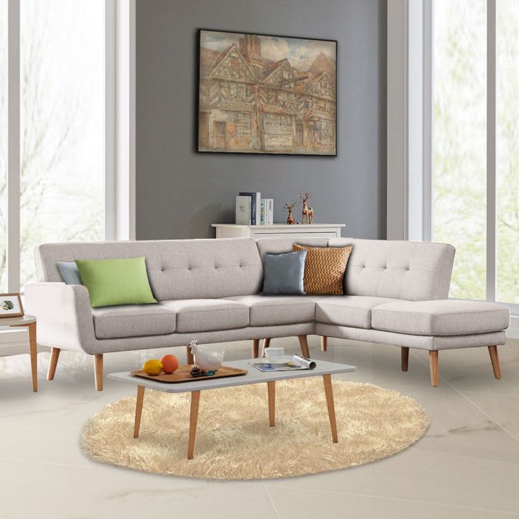 Sarantino Faux Linen Corner Sofa Lounge L-shaped Chaise Light Grey image 3