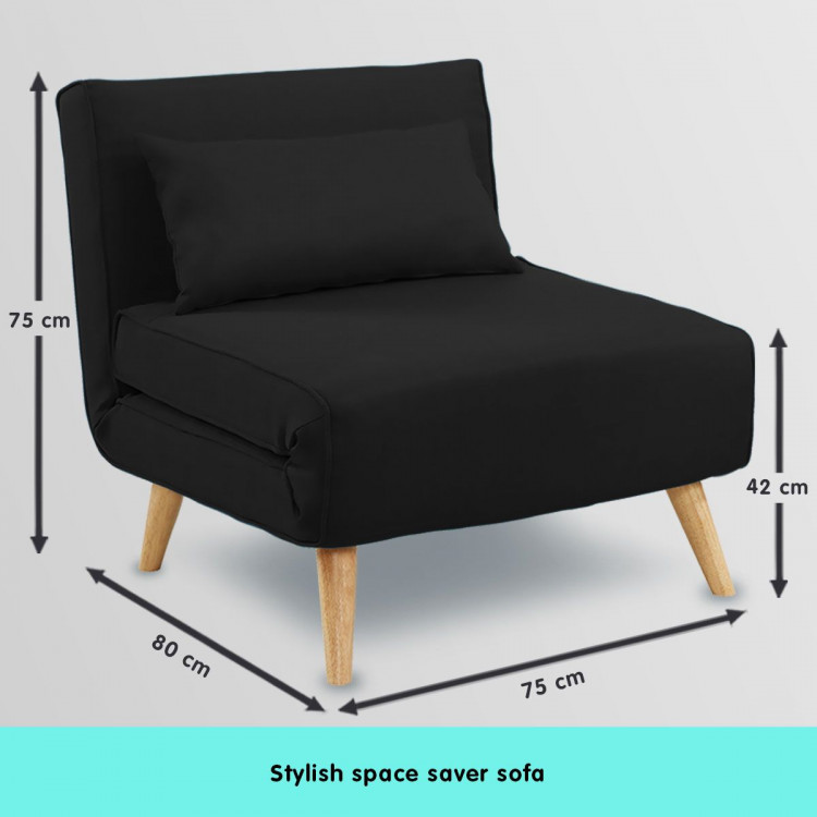 Adjustable Corner Sofa Single Seater Lounge Suede Bed Seat - Black image 11