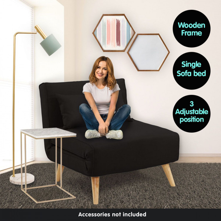 Adjustable Corner Sofa Single Seater Lounge Suede Bed Seat - Black image 6