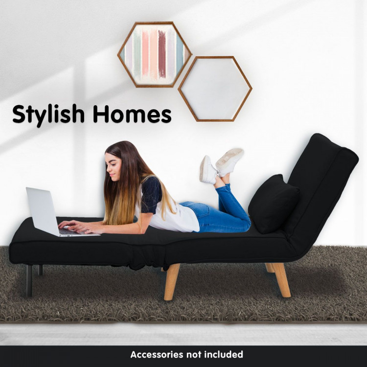 Adjustable Corner Sofa Single Seater Lounge Suede Bed Seat - Black image 8