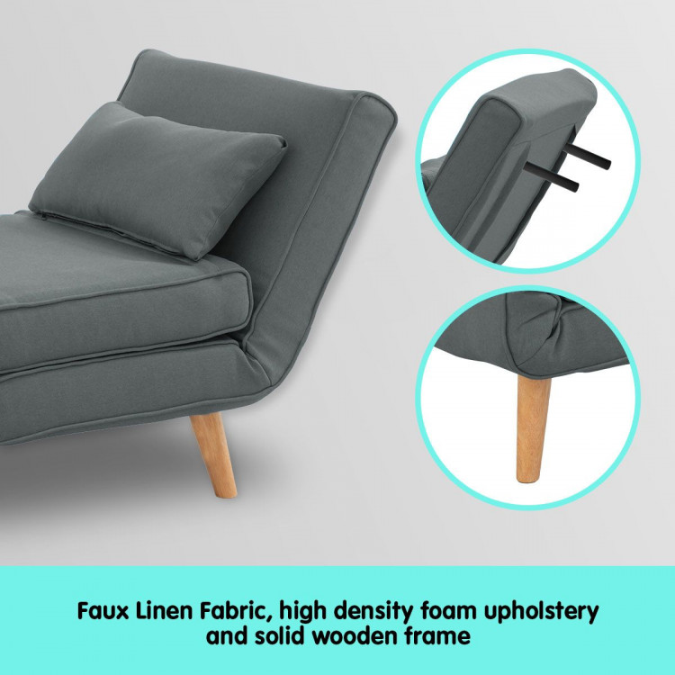 Adjustable Corner Sofa Single Seater Lounge Linen Bed Seat - Dark Grey image 6