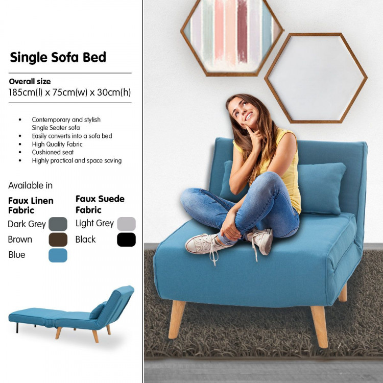 Adjustable Corner Sofa Single Seater Lounge Linen Bed Seat - Blue image 3