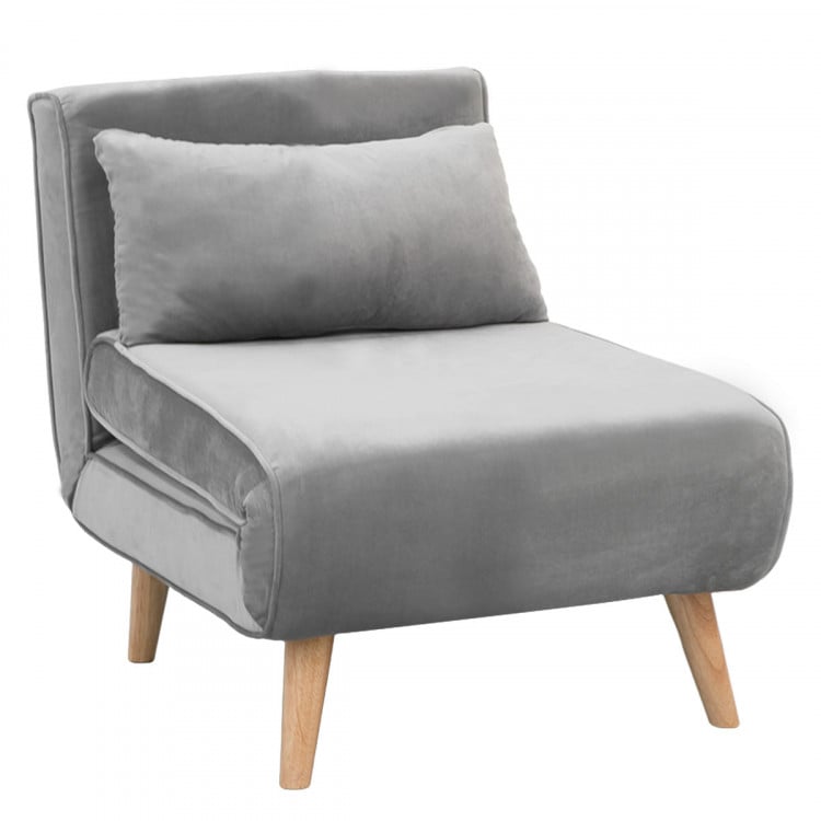 Adjustable Corner Single Seater Lounge Suede Sofa Bed Chair Light Grey