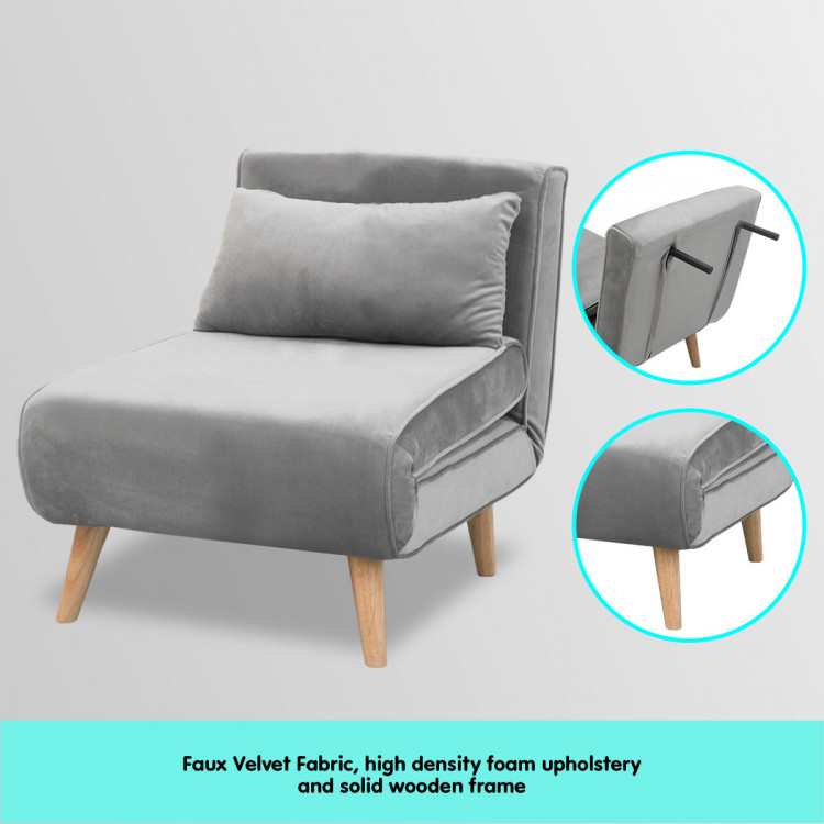 Adjustable Corner Single Seater Lounge Suede Sofa Bed Chair Light Grey image 10