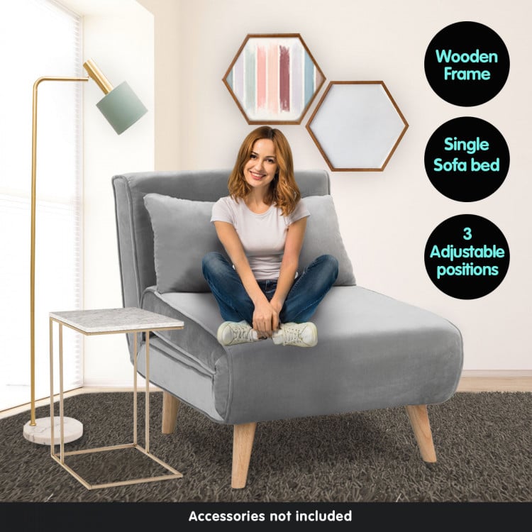 Adjustable Corner Single Seater Lounge Suede Sofa Bed Chair Light Grey image 5