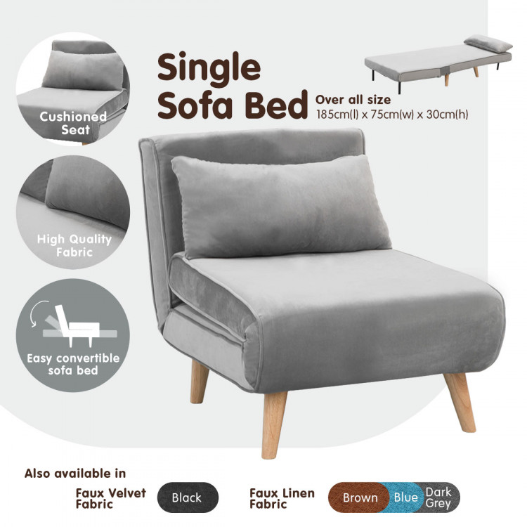 Adjustable Corner Single Seater Lounge Suede Sofa Bed Chair Light Grey image 8