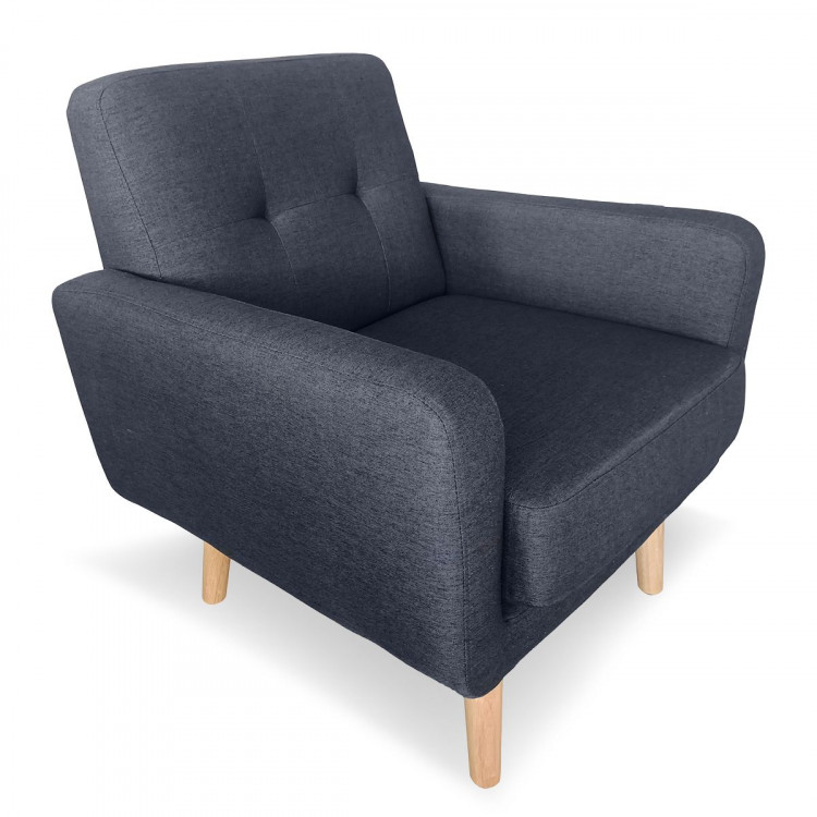 Sarantino 6 Seater Linen Fabric Sofa Couch Futon Lounge Set Dark Grey image 12