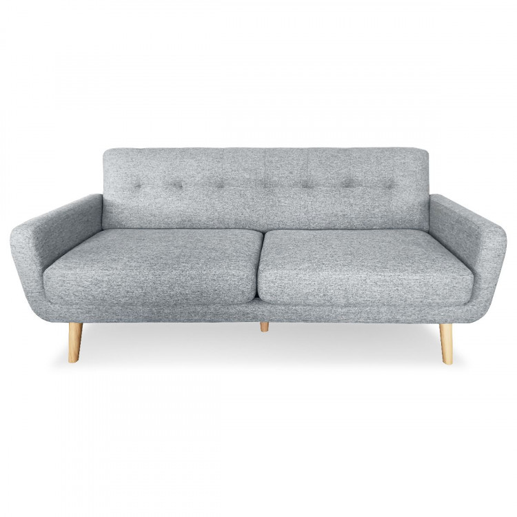 Sarantino 6 Seater Linen Fabric Sofa Couch Futon Lounge Set Light Grey image 3