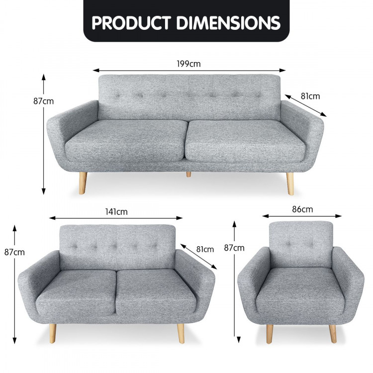 Sarantino 6 Seater Linen Fabric Sofa Couch Futon Lounge Set Light Grey image 11