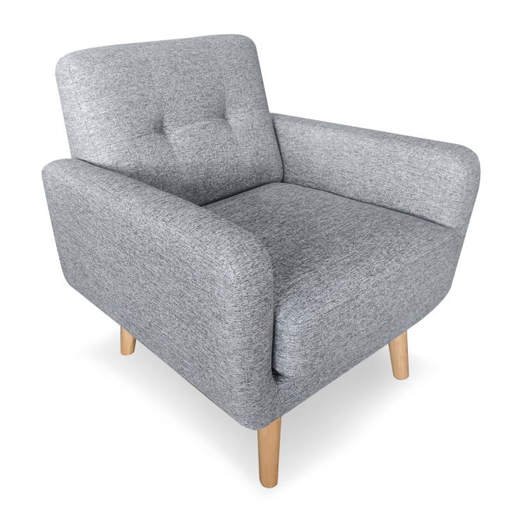 Sarantino 6 Seater Linen Fabric Sofa Couch Futon Lounge Set Light Grey image 5