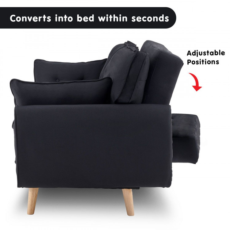 Sarantino 3 Seater Modular Linen Fabric Sofa Bed Couch Futon - Black image 9