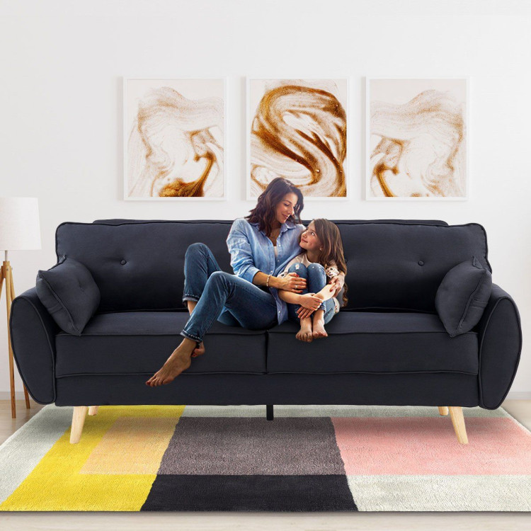 Sarantino 3 Seater Modular Linen Fabric Sofa Bed Couch Futon - Black image 11