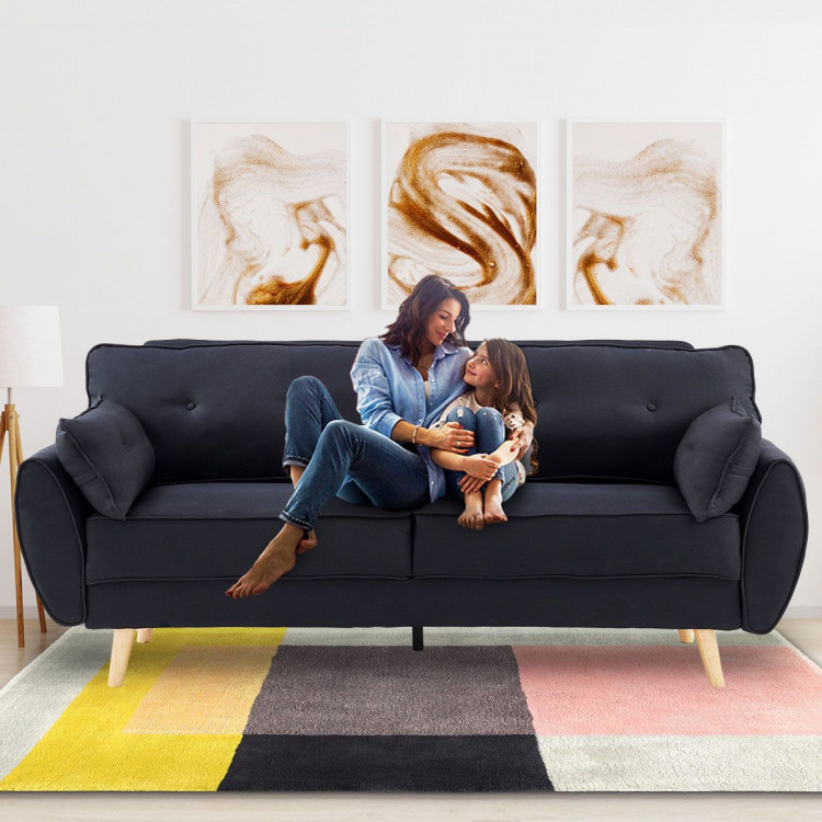 Sarantino 3 Seater Modular Linen Fabric Sofa Bed Couch Futon - Black image 11