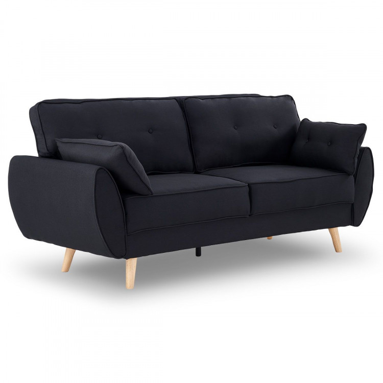 Sarantino 3 Seater Modular Linen Fabric Sofa Bed Couch Futon - Black image 3
