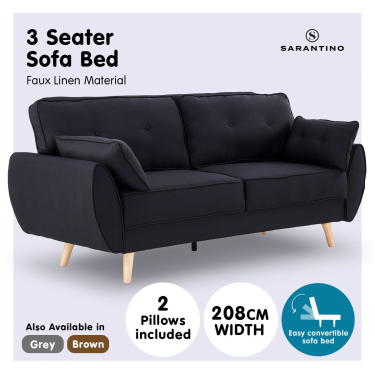 Sarantino 3 Seater Modular Linen Fabric Sofa Bed Couch Futon - Black image 13