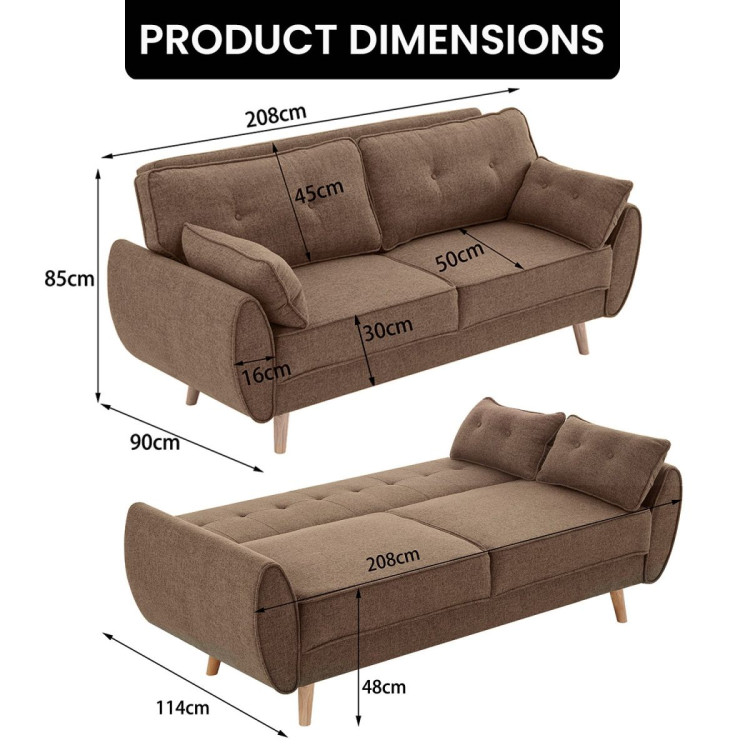 Sarantino 3 Seater Modular Linen Fabric Sofa Bed Couch Futon - Brown image 3
