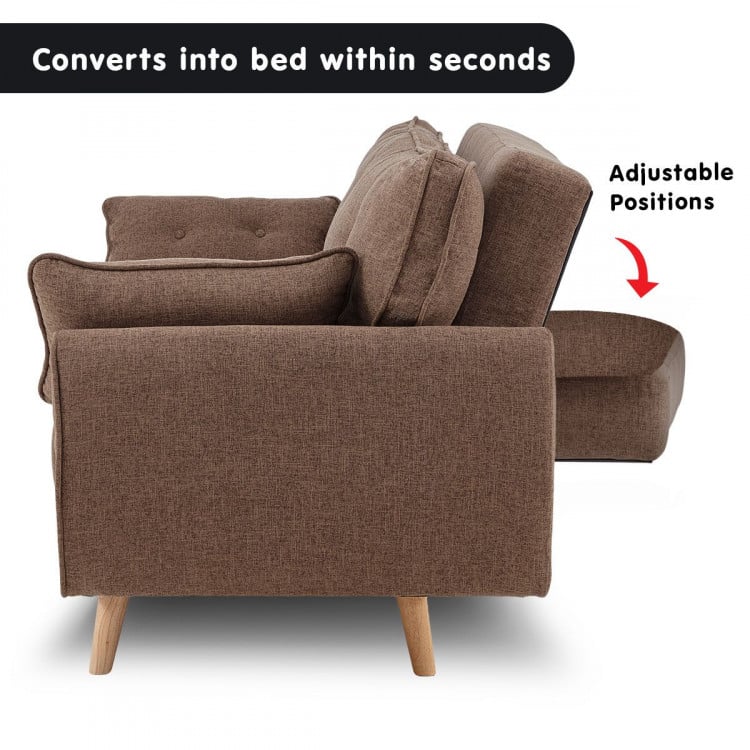 Sarantino 3 Seater Modular Linen Fabric Sofa Bed Couch Futon - Brown image 13