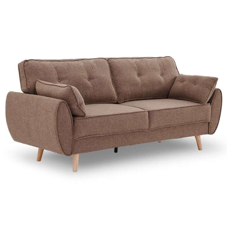 Sarantino 3 Seater Modular Linen Fabric Sofa Bed Couch Futon - Brown image 4