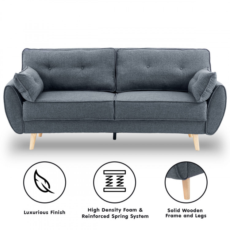 Sarantino 3 Seater Modular Linen Fabric Sofa Bed Couch - Dark Grey image 2
