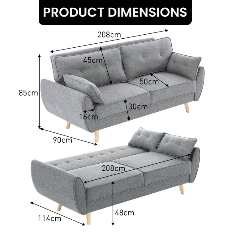 Sarantino 3 Seater Modular Linen Fabric Sofa Bed Couch - Light Grey image 3