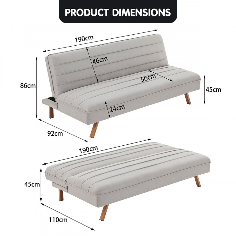 Sarantino 3 Seater Modular Linen Fabric Sofa Bed Couch Futon - Beige image 9