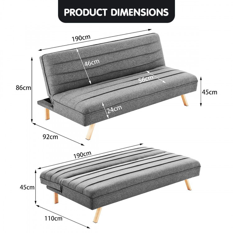 Sarantino 3 Seater Modular Linen Fabric Sofa Bed Couch - Dark Grey image 9