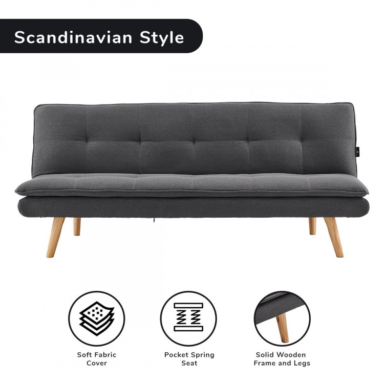 Sarantino 3 Seater Linen Sofa Bed Couch Lounge Futon - Dark Grey image 3