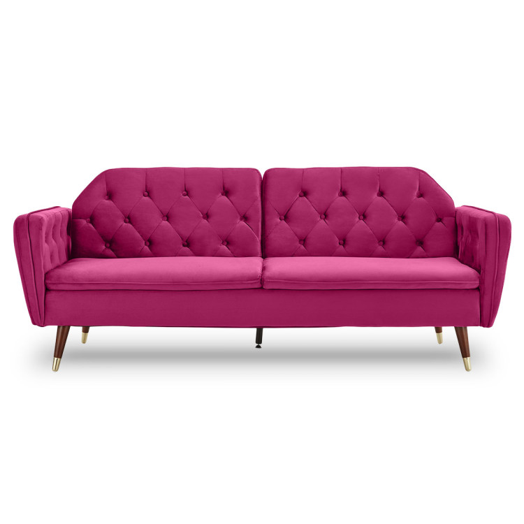 Sarantino Faux Velvet Sofa Bed Couch Furniture  Suite Seat Burgundy image 3