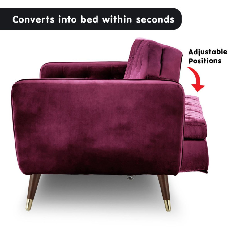 Sarantino Faux Velvet Sofa Bed Couch Furniture  Suite Seat Burgundy image 11