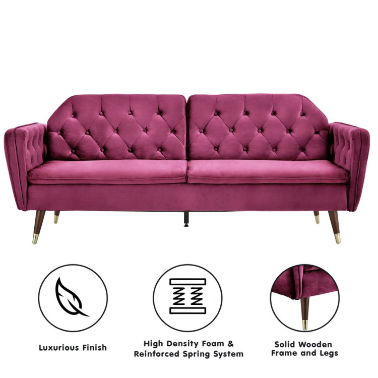 Sarantino Faux Velvet Sofa Bed Couch Furniture  Suite Seat Burgundy image 12