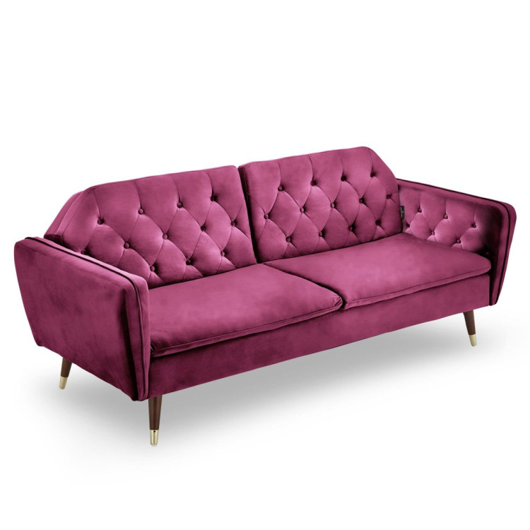 Sarantino Faux Velvet Sofa Bed Couch Furniture  Suite Seat Burgundy image 3