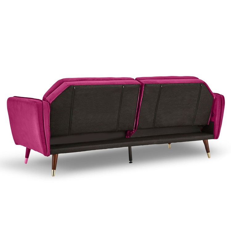 Sarantino Faux Velvet Sofa Bed Couch Furniture  Suite Seat Burgundy image 6