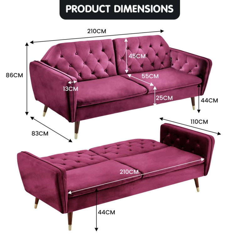 Sarantino Faux Velvet Sofa Bed Couch Furniture  Suite Seat Burgundy image 10