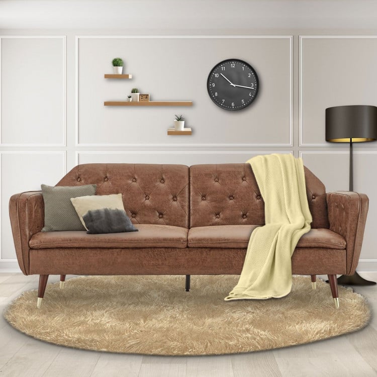Sarantino Faux Leather Sofa Bed Couch Furniture Lounge Seat Brown image 13
