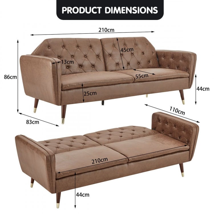Sarantino Faux Leather Sofa Bed Couch Furniture Lounge Seat Brown image 10