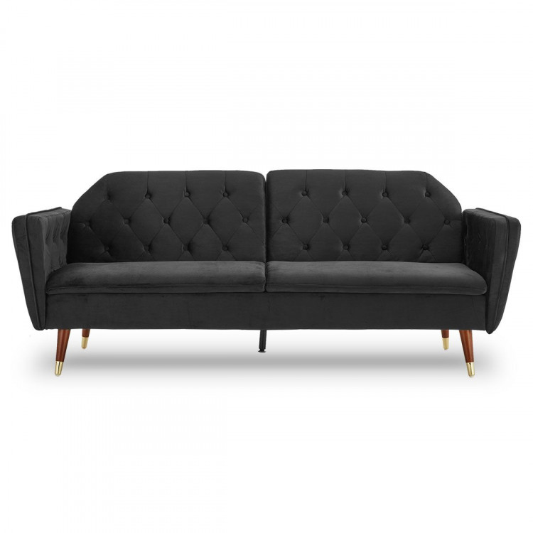 Sarantino Faux Velvet Sofa Bed Couch Lounge Suite Futon Black image 2