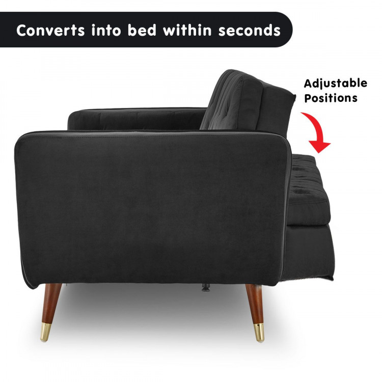 Sarantino Faux Velvet Sofa Bed Couch Lounge Suite Futon Black image 4