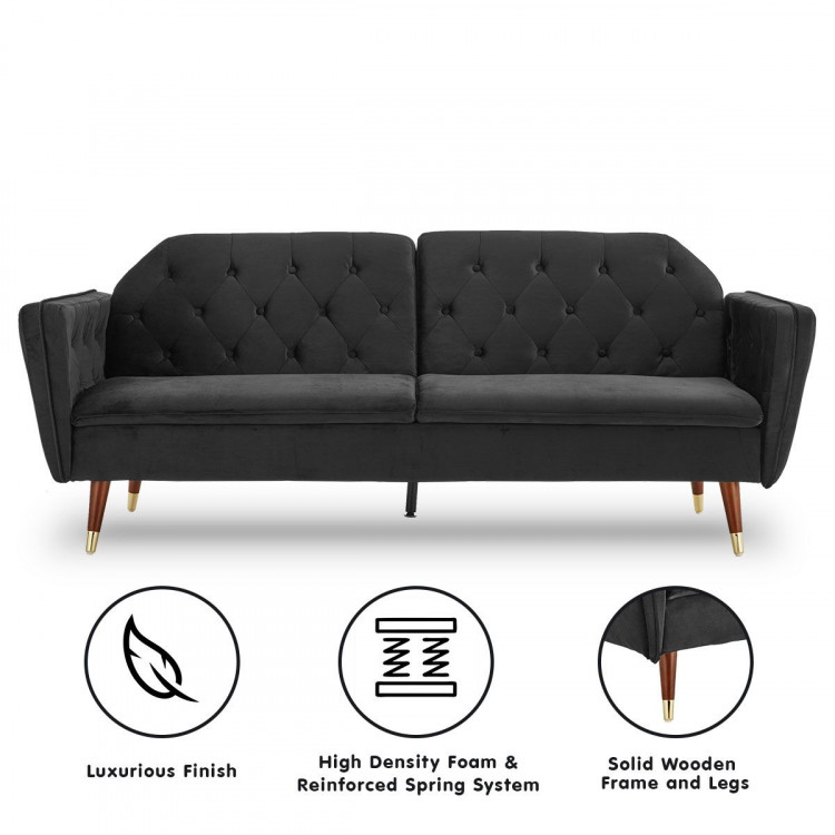 Sarantino Faux Velvet Sofa Bed Couch Lounge Suite Futon Black image 3