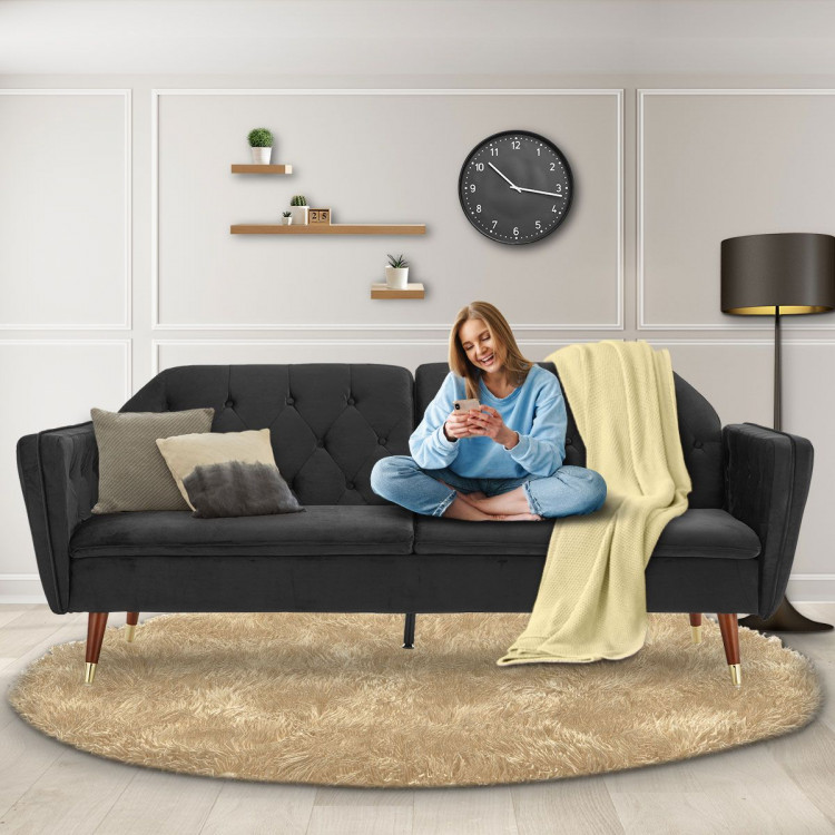 Sarantino Faux Velvet Sofa Bed Couch Lounge Suite Futon Black image 13