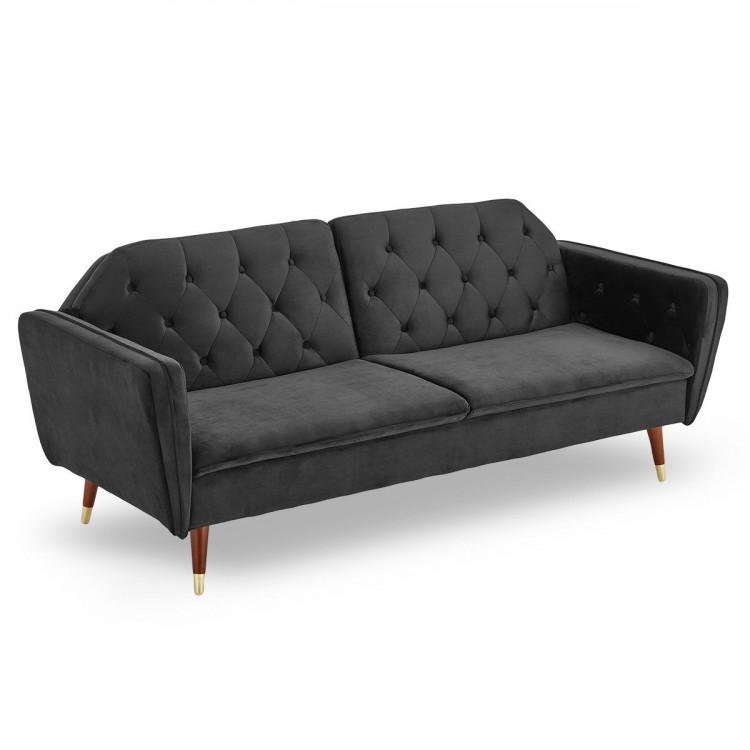 Sarantino Faux Velvet Sofa Bed Couch Lounge Suite Futon Black image 5