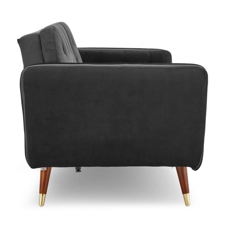 Sarantino Faux Velvet Sofa Bed Couch Lounge Suite Futon Black image 6