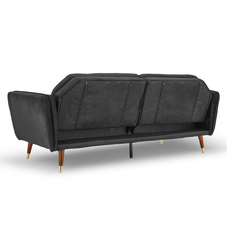Sarantino Faux Velvet Sofa Bed Couch Lounge Suite Futon Black image 8
