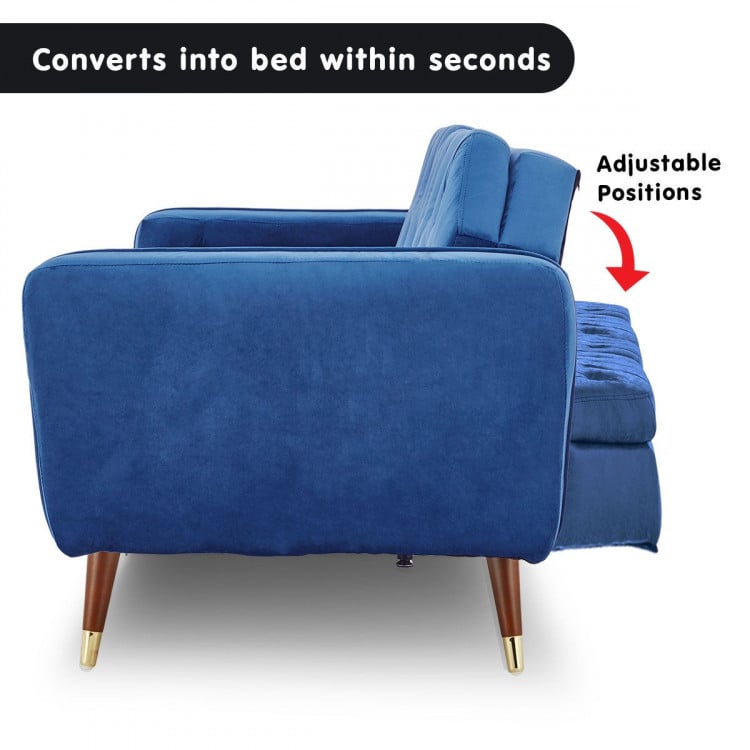 Sarantino Faux Velvet Sofa Bed Couch Furniture Lounge Suite Futon Blue image 4