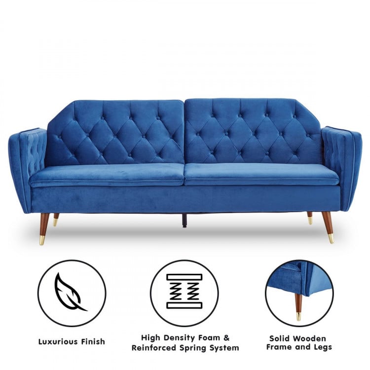 Sarantino Faux Velvet Sofa Bed Couch Furniture Lounge Suite Futon Blue image 3