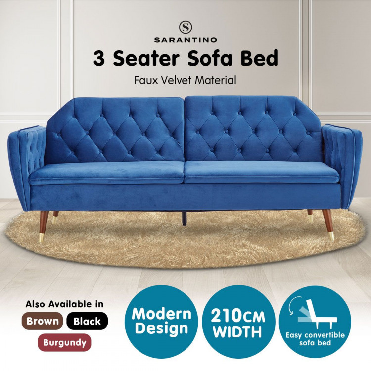 Sarantino Faux Velvet Sofa Bed Couch Furniture Lounge Suite Futon Blue image 13
