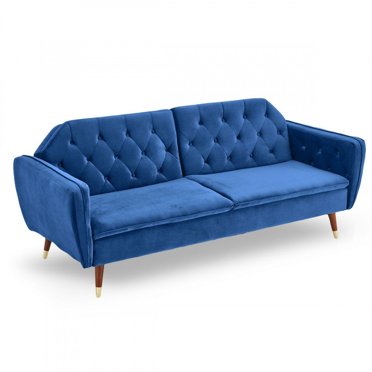 Sarantino Faux Velvet Sofa Bed Couch Furniture Lounge Suite Futon Blue image 5